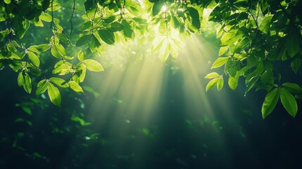 Lush canopy with visible vapor rising in beams of sunlight, representing moisture regulation