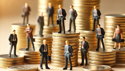 miniature of a person in a suit with coins underneath representing business
