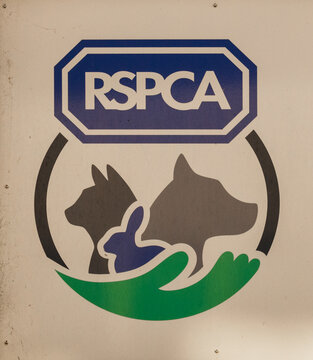 shop logo sign of RSPCA animal charity demonstrating how Royal Society for Prevention of Cruelty to Animals, protects both domestic and wild creatures
