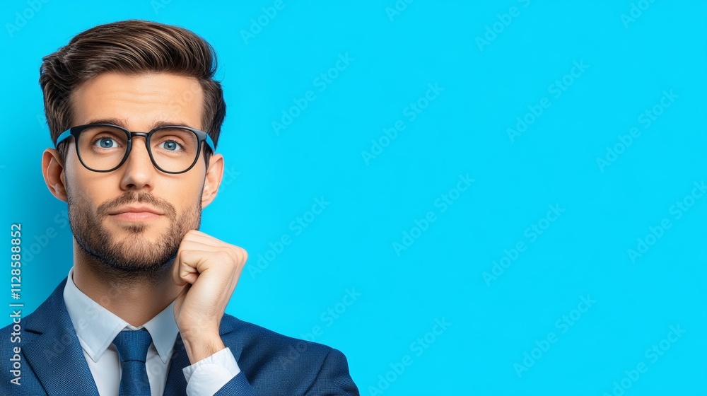 Poster a man in a suit and tie is looking at the camera with a puzzled expression. concept of confusion or 