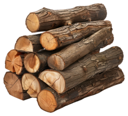 Stacked firewood logs on white
