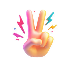 Obraz premium 3D render with hand showing a piece sign on isolated transparent background cutout