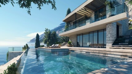 Fototapeta premium Seaside detached villa with pool and large terrace