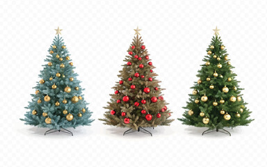 abstract 3d different style Christmas tree with beautiful ornaments isolated on white background