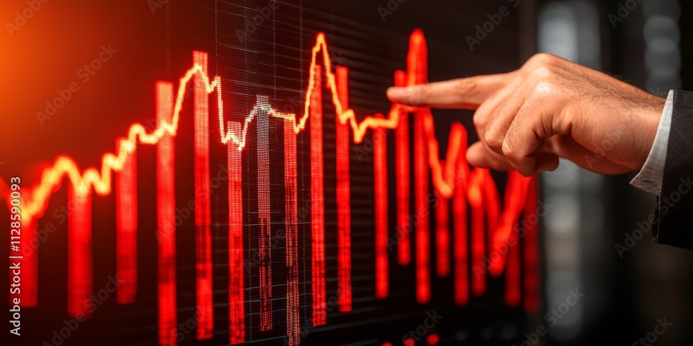Poster stock market decline trader analyzing red chart trend