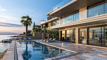 Fototapeta premium Seaside detached villa with pool and large terrace