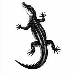 Naklejka premium Vector silhouette icon or logo of prehistoric crocodile with textured scaled body
