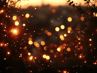 Golden Sunset Bokeh Lights Through Branches
