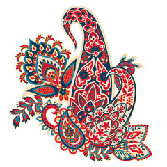 Paisley vector isolated pattern. Damask floral illustration in batik style