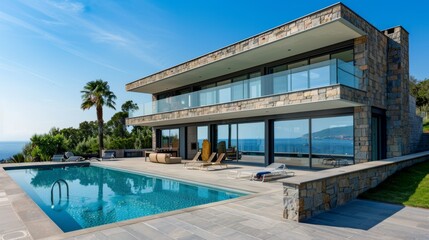 Fototapeta premium Seaside detached villa with pool and large terrace