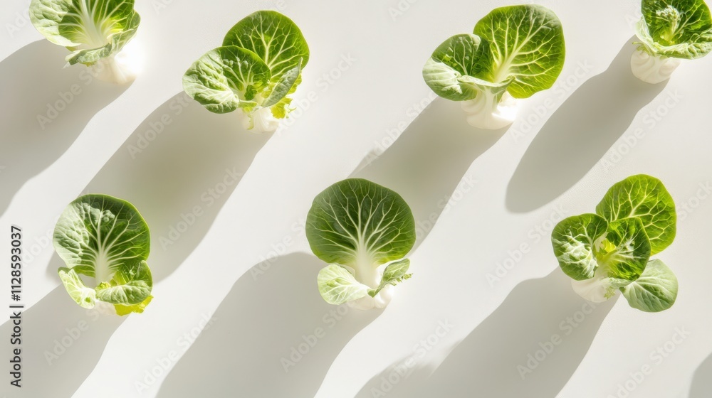 Poster fresh green lettuce on bright background with shadows creating depth and texture, perfect for health
