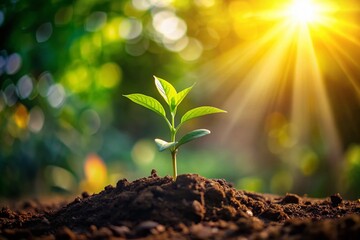 A Fresh Sapling Thriving Beneath the Morning Sunlight, Symbolizing New Beginnings and Nature's Resilience in a Serene Outdoor Setting