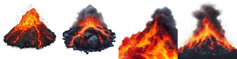 A series of dramatic images capturing the powerful and destructive force of volcanic eruptions