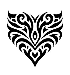 A black decorative heart shaped vector design. A female tattoo in a new tribal style. An elegant symmetrical abstract illustration.