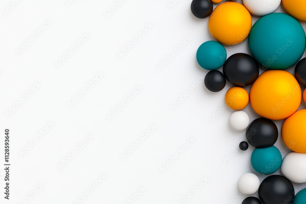 Poster white background with a bunch of colorful balls in different sizes. the balls are arranged in a way 