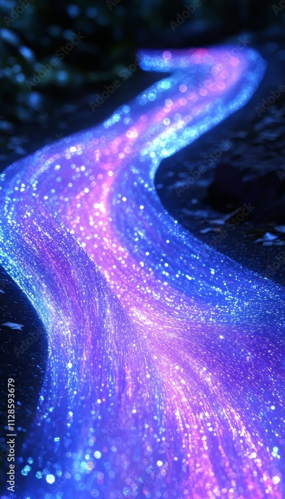 Poster glowing river of data symbolizing fast, agile digital transformation and global communication.