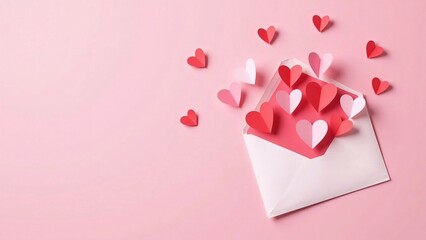 love letter envelope overflowing with paper hearts, affectionate, affection, passion, mail, surprise, tender, romance, message