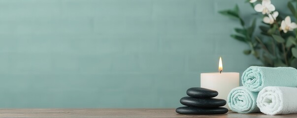 Serene Spa Background Candles Towels Stones Orchid