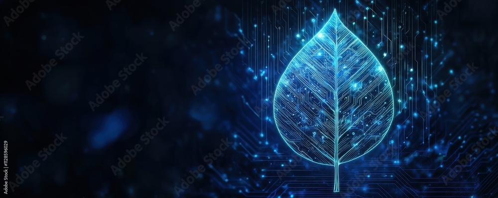 Poster futuristic leaf design with digital circuit patterns for ai technology