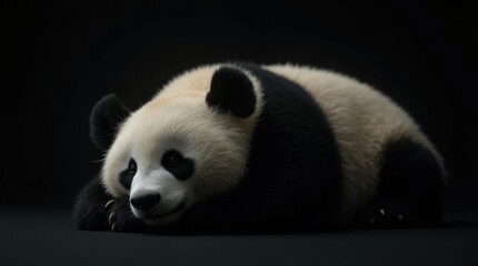 Hyper-Realistic Sleeping Panda Against Black Background