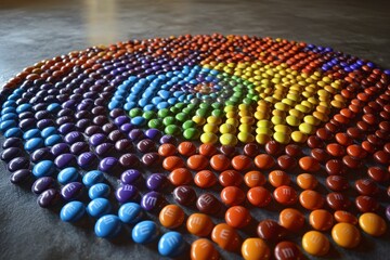 Rainbow Colored Candies Arranged In Spiral Pattern