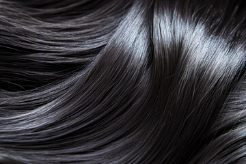 Naklejka premium Lustrous black hair close-up with smooth, shiny texture