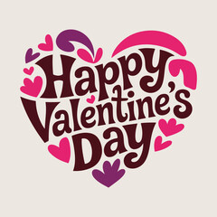 Happy Valentine's Day Heart Design with Pink and Purple Hearts