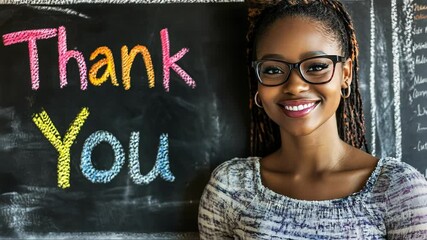 Grateful Woman with Chalkboard Message