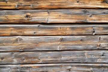 Fototapeta premium Rustic wooden log cabin wall with natural texture and grain patterns