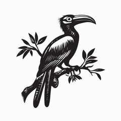 Hornbill Bird Sitting Tree image vector isolated on white background.