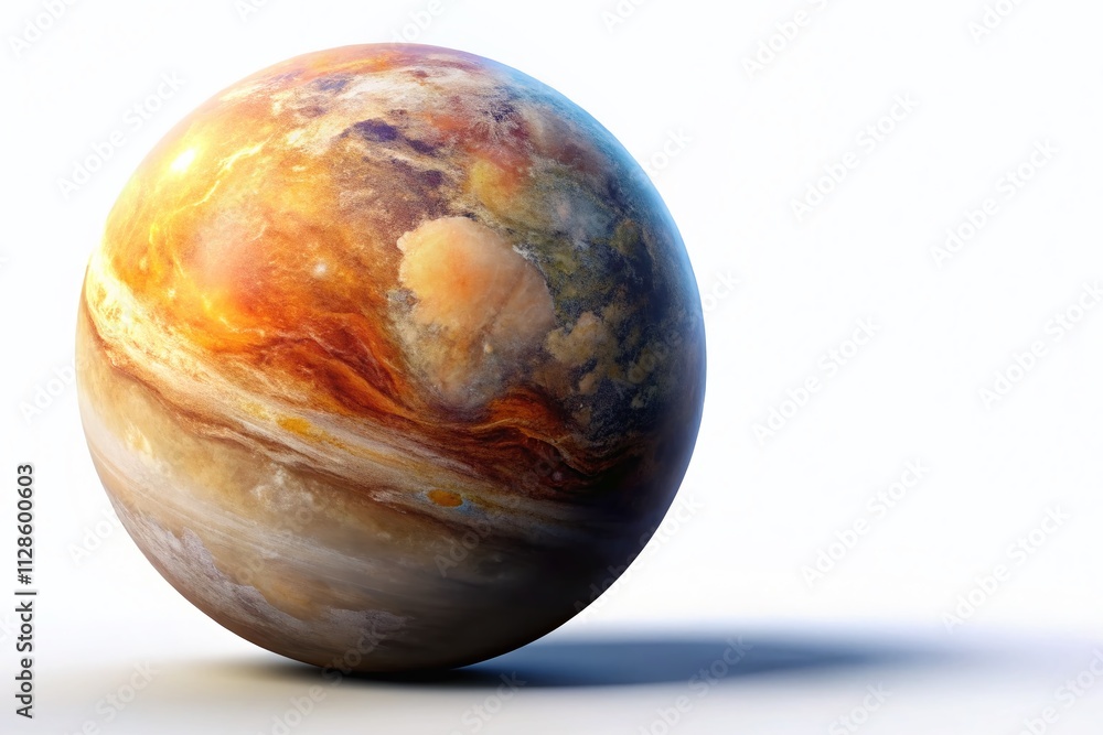 Poster a large planet isolated on a white background with ample copy space for creative use, featuring vibr