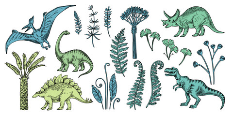 Hand drawn sketch dinosaurs set. Vector isolated illustration © pim