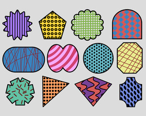  Background with Various Paper Element. Pattern with paper cut pieces. Different shapes and hand drawn textures Shape abstract in trendy style vector background. Colored geometric shapes
