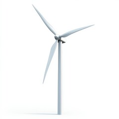 A sleek, white wind turbine stands tall, symbolizing renewable energy and sustainable technology against a minimalist background.