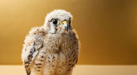 Young falcon on gold background for wildlife design and education
