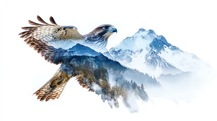 Fototapeta premium A majestic eagle soaring over mountains, showcasing the beauty of nature and wildlife in stunning harmony.