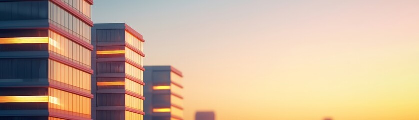 Fototapeta premium Digital Transformation Driving Business Modernization and Growth, Modern skyscrapers reflecting sunset light against a colorful sky.