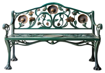 PNG Elegant floral cast iron bench
