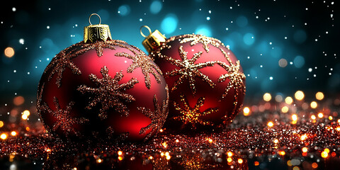 Holiday decorations. Festive Christmas decorations in vibrant colors, New Year celebrations