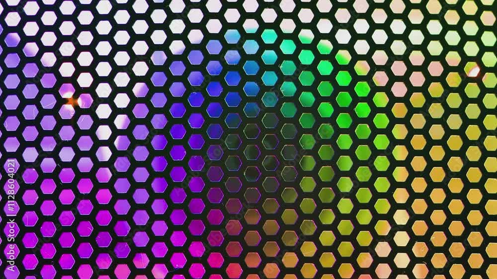 Poster rainbow color changing behind hexagon pattern
