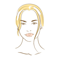 beautiful woman hand drawn face. Fashion female face line art vector illustration