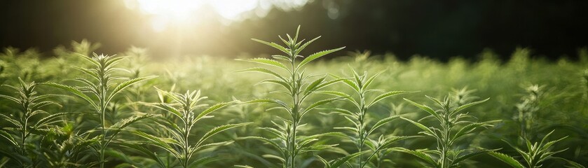 Lush Cannabis Field at Sunset Hemp Plants Agriculture Nature