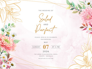 beautiful flower and leaves wedding invitation card template