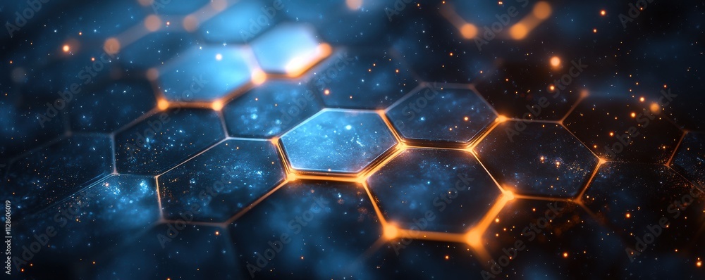 Poster blue digital background with glowing hexagonal network pattern