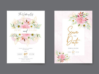 beautiful flower and leaves wedding invitation card template