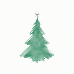 Obraz premium Hand drawn christmas green tree on white background. Watercolor painting