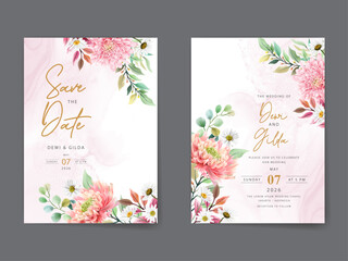 beautiful flower and leaves wedding invitation card template