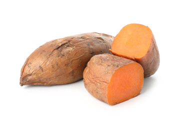 Tasty cooked sweet potatoes isolated on white