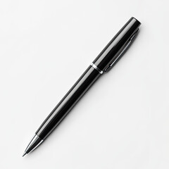 Black pen isolated on white background. Minimalistic close-up of a single pen on plain white background. AI generated image.