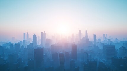 Fototapeta premium A Blue Cityscape Skyline with a Hazy Sun Rising